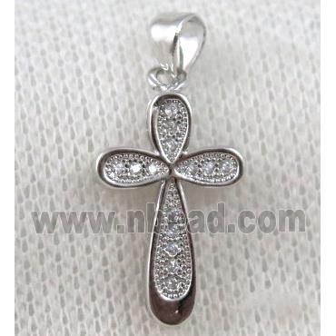 copper cross pendant paved zircon, platinum plated