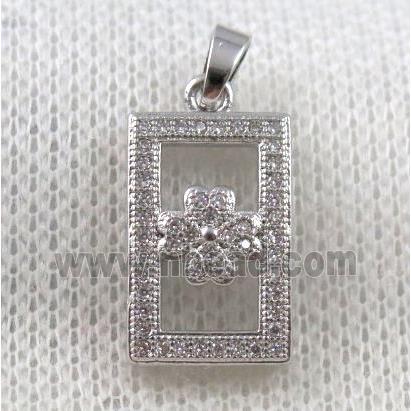 copper rectangle pendant paved zircon, platinum plated