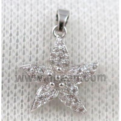 copper star pendant paved zircon, platinum plated