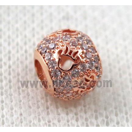 round copper bead paved zircon, hollow, rose gold