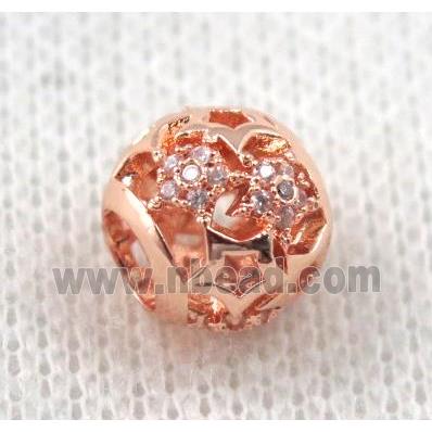 round copper bead paved zircon, hollow, rose gold