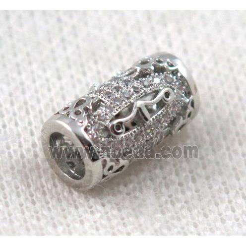 copper tube beads paved zircon, platinum plated