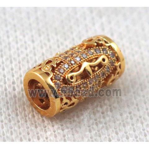 copper tube beads paved zircon, gold plated