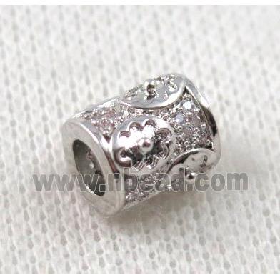 copper tube bead paved zircon, platinum plated