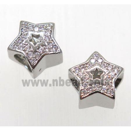 copper star bead paved zircon, platinum plated