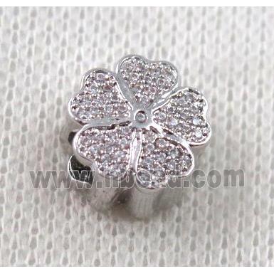 copper flower bead paved zircon, platinum plated