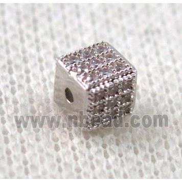 copper cube bead paved zircon, platinum plated