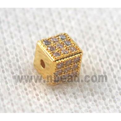 copper cube beads paved zircon, gold plated