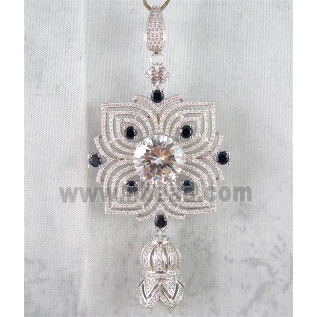 copper pendant paved zircon, platinum plated