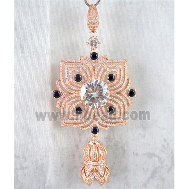 copper pendant paved zircon, rose gold plated