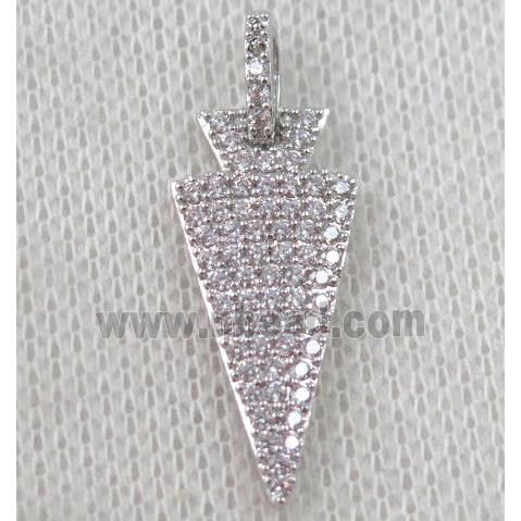 copper arrowhead pendant paved zircon, platinum plated