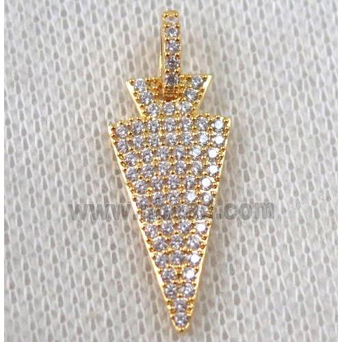 copper arrowhead pendant paved zircon, gold plated