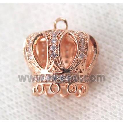 copper crown tassil bail paved zircon, rose gold