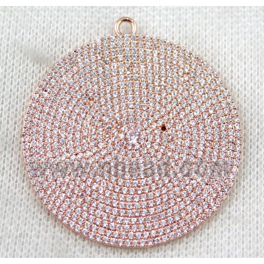 copper circle pendant paved zircon, rose gold