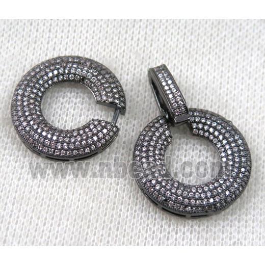 copper donut connector clasp paved zircon, black plated