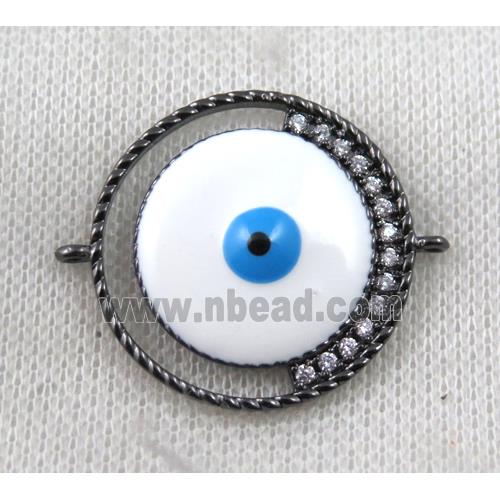 copper connector paved zircon with evil eye, black plated