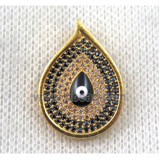 copper pendant paved zircon, evil eye, gold plated