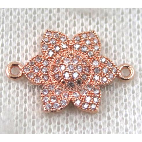 copper flower connector paved zircon, rose gold