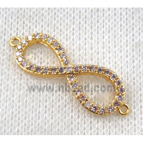 copper infinity connector paved zircon, gold plated