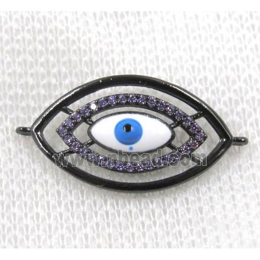 copper connector paved zircon, evil eye, black plated