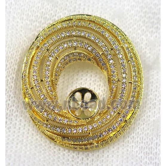 copper rebirth brooch paved zircon, gold plated