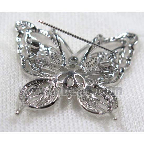 copper butterfly brooch paved zircon, platinum gold