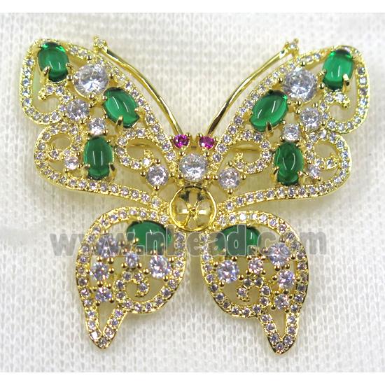 copper butterfly brooch paved zircon, gold plated