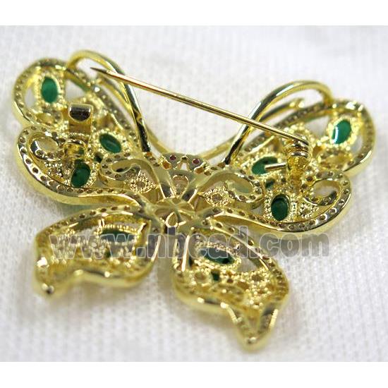 copper butterfly brooch paved zircon, gold plated