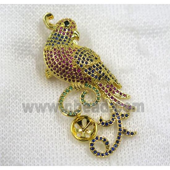 copper peacock brooch paved zircon, gold plated