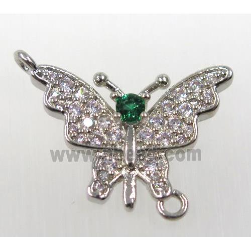 copper butterfly connector paved zircon, platinum plated