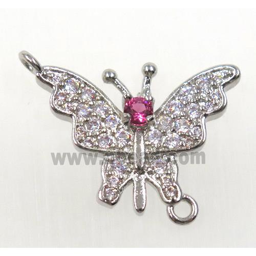 copper butterfly connector paved zircon, platinum plated