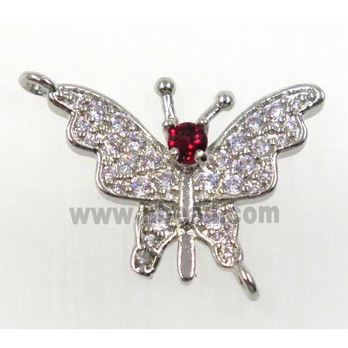 copper butterfly connector paved zircon, platinum plated