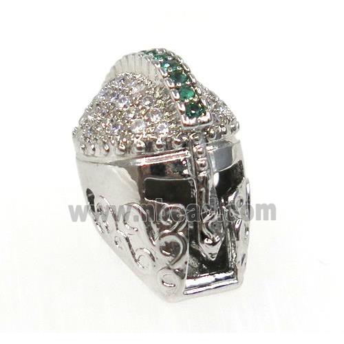 copper helm bead paved zircon, platinum plated