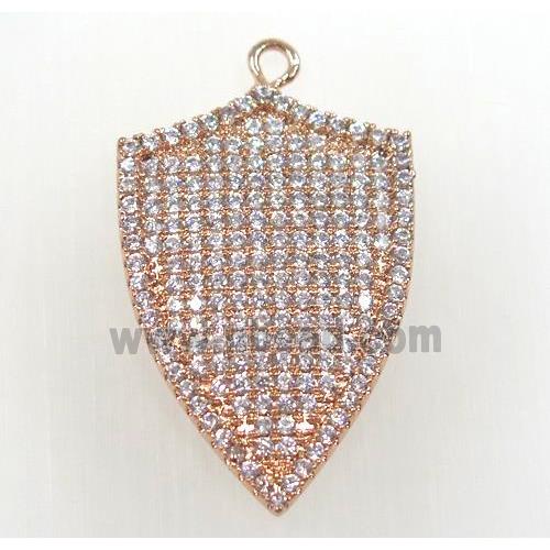 copper arrowhead pendant paved zircon, rose gold