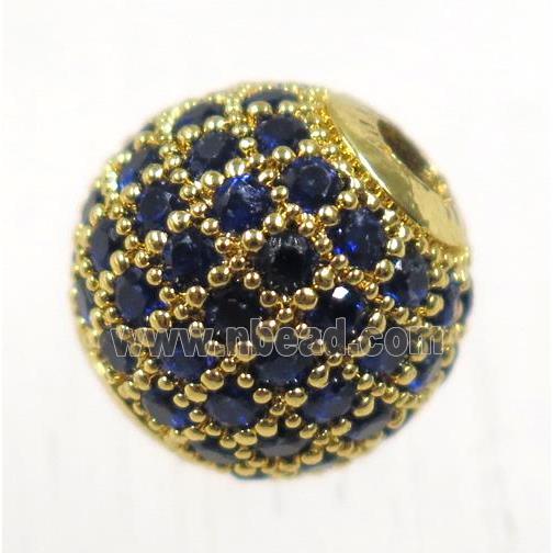 round copper beads pave zircon, gold plated