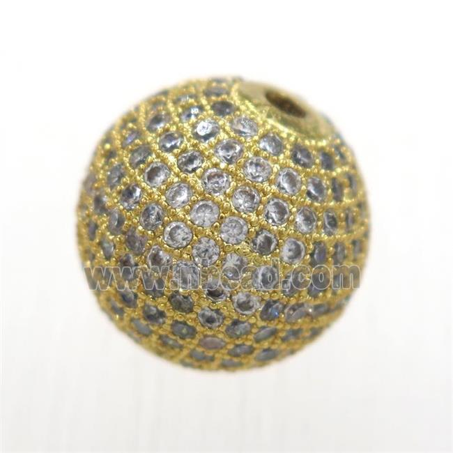 round copper beads pave zircon, gold plated