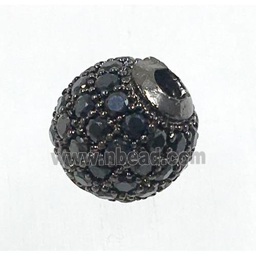 round copper beads pave zircon, black plated