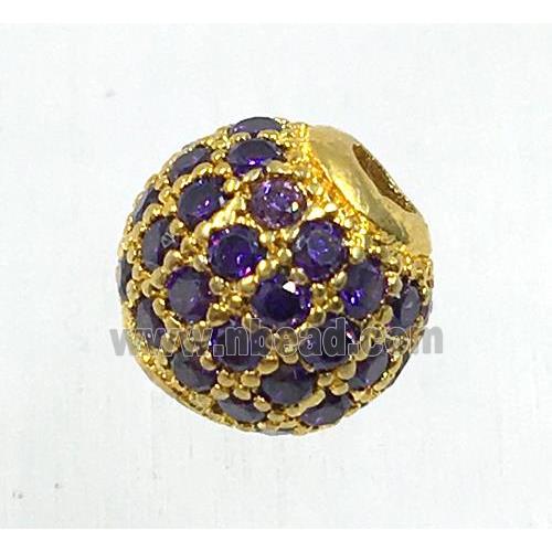 round copper beads pave zircon, gold plated