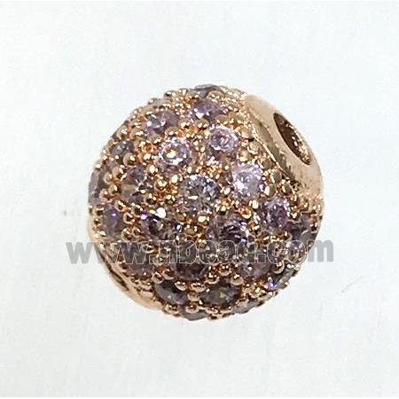 round copper beads pave zircon, rose gold