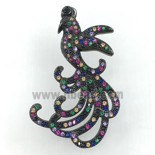 copper peacock pendant pave zircon, black plated