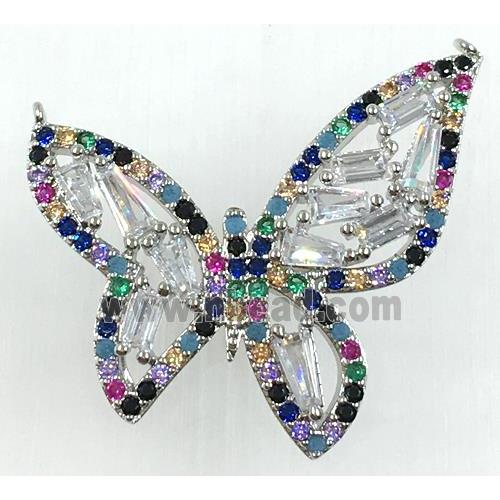 copper butterfly pendant pave zircon with 2loops, platinum plated