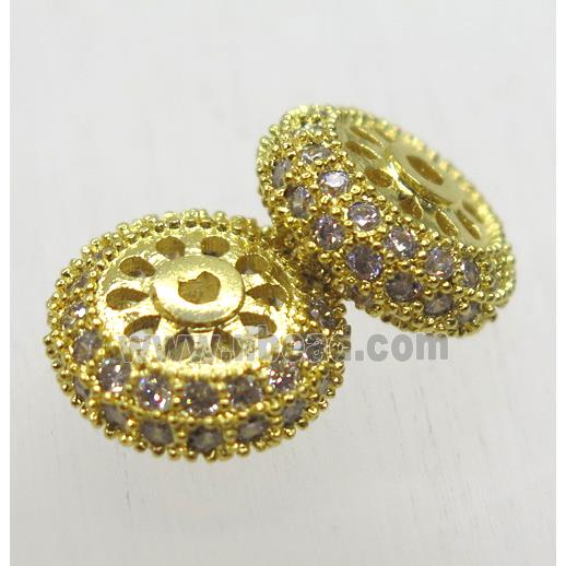 copper rondelle beads paved zircon, gold plated