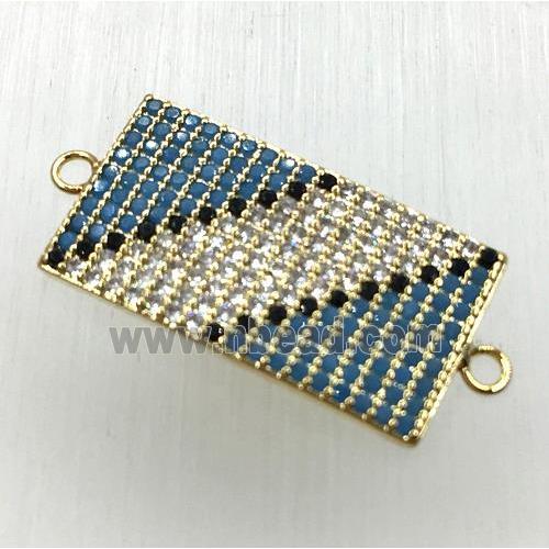 copper connector paved zircon, rectangle, gold plated