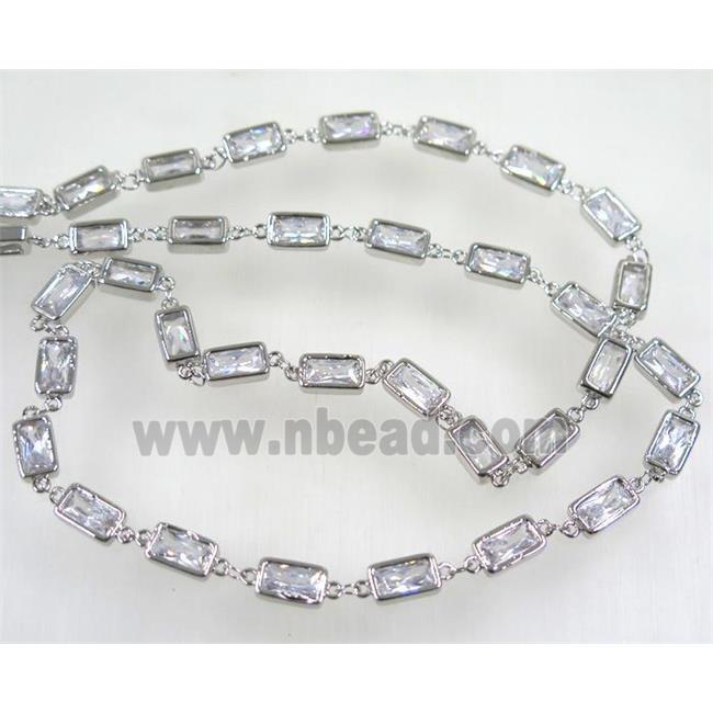 copper chain paved zircon, rectangle, platinum plated