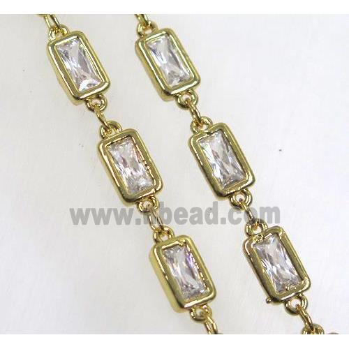 copper chain paved zircon, rectangle, gold plated