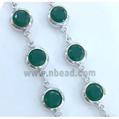 copper chain paved green zircon, platinum plated