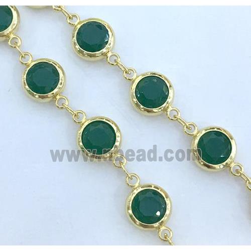 copper chain paved green zircon, gold plated