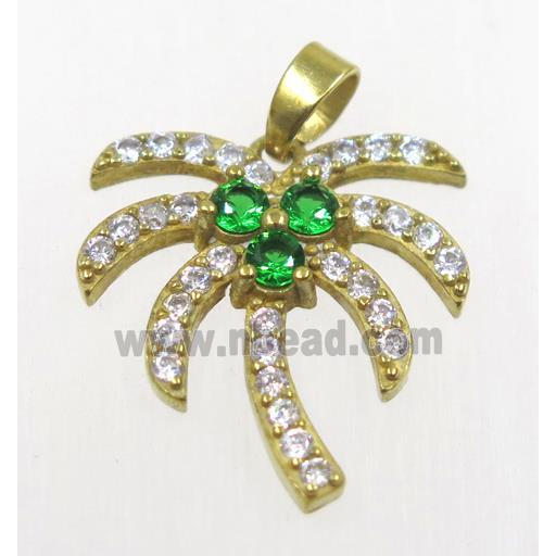 raw Brass coconut tree pendant paved zircon