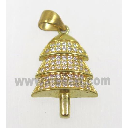 raw Brass Christmas tree pendant paved zircon