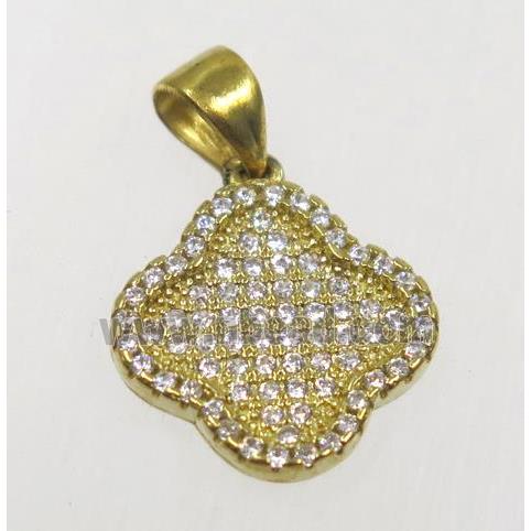 raw Brass Clover pendant paved zircon